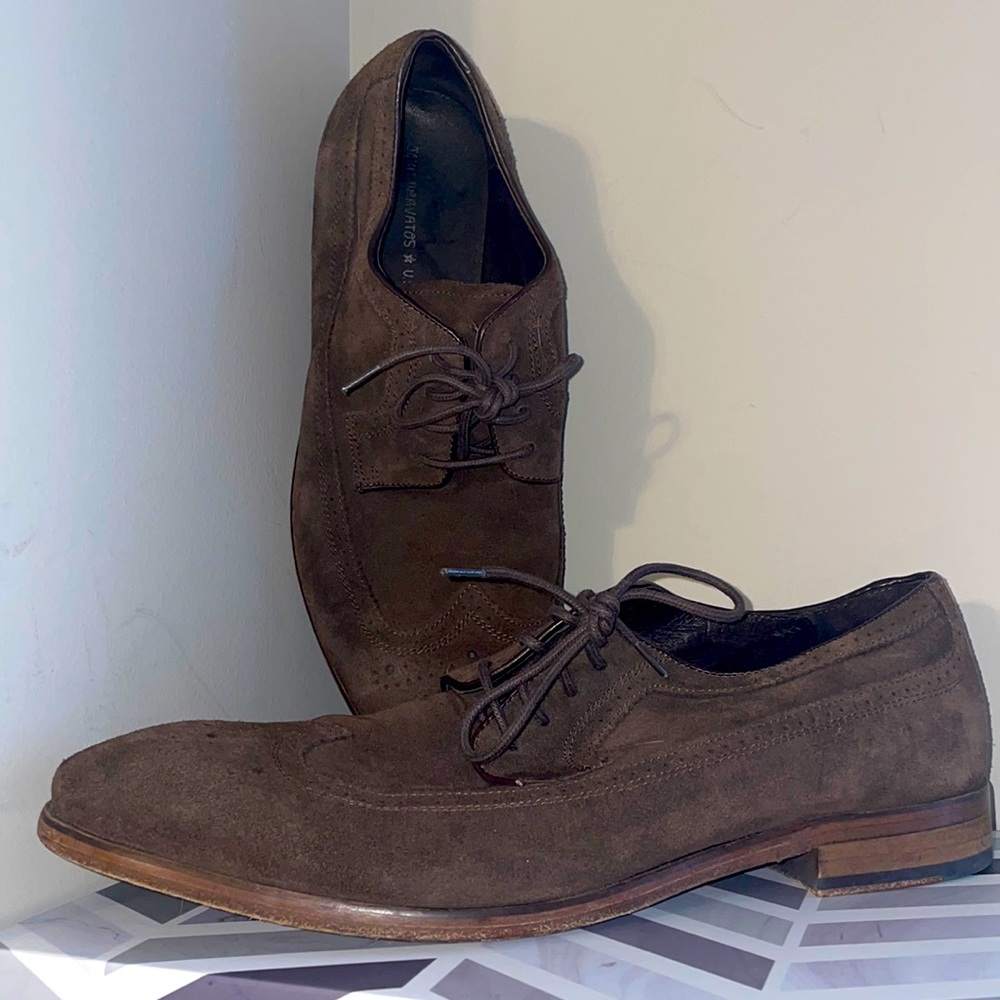 John Varvatos Brown Suede Wingtip Derby Shoes
